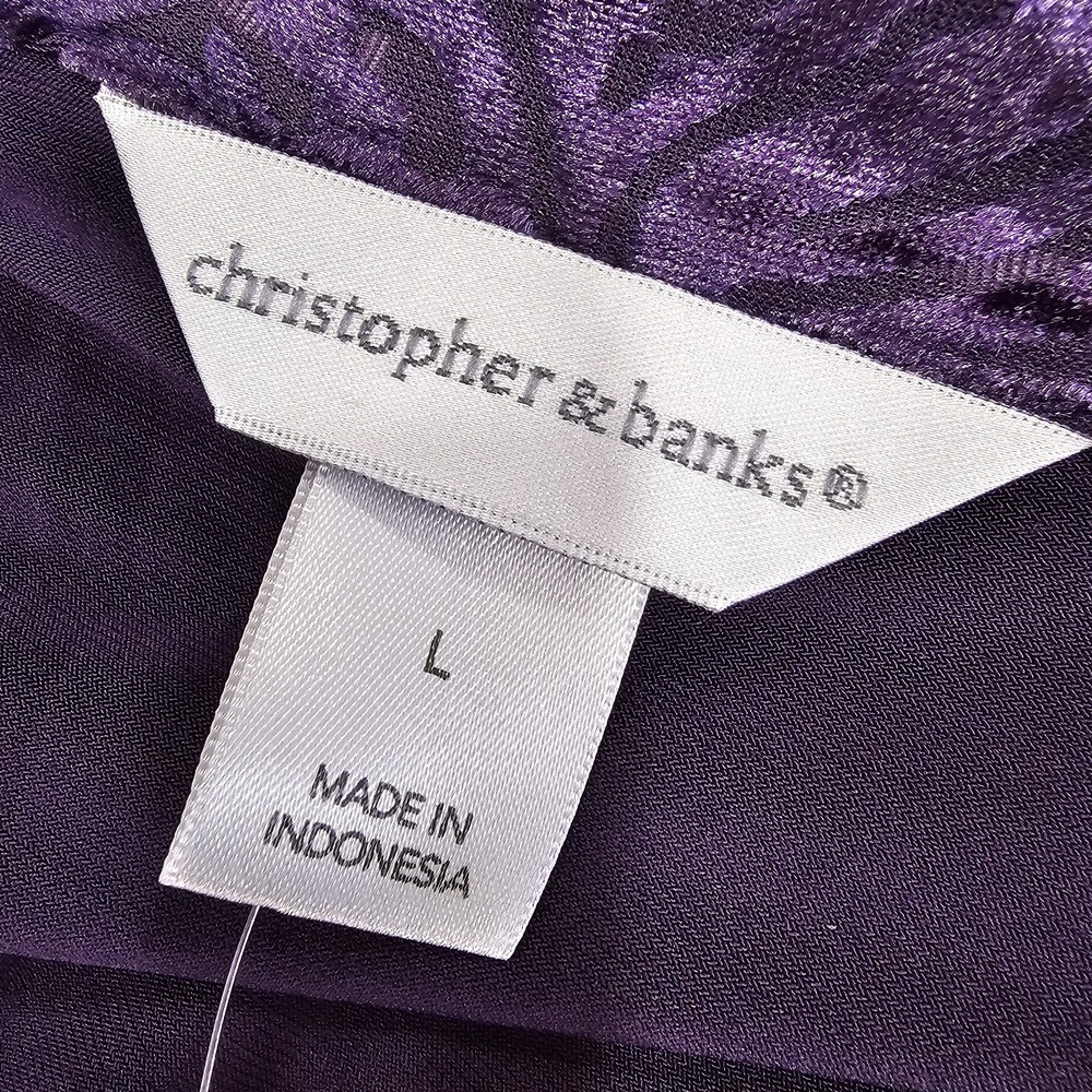 Christopher & Banks Purple Open Front Cardigan L NWT Burnout Velvet Trim Long Sl - Picture 7 of 14